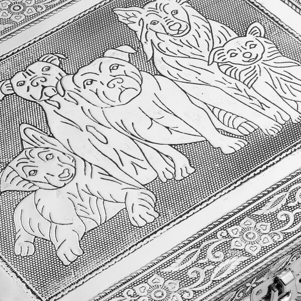 Schmuckkästchen aus Holz mit Aluminiumbeschlag, Hunde-Verzierung, Silber image number 8