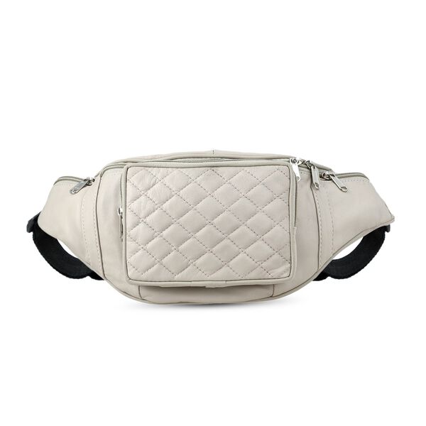 100% Echtleder-G&uuml;rteltasche in Stepp-Optik, 21,5x16,5 cm, Beige