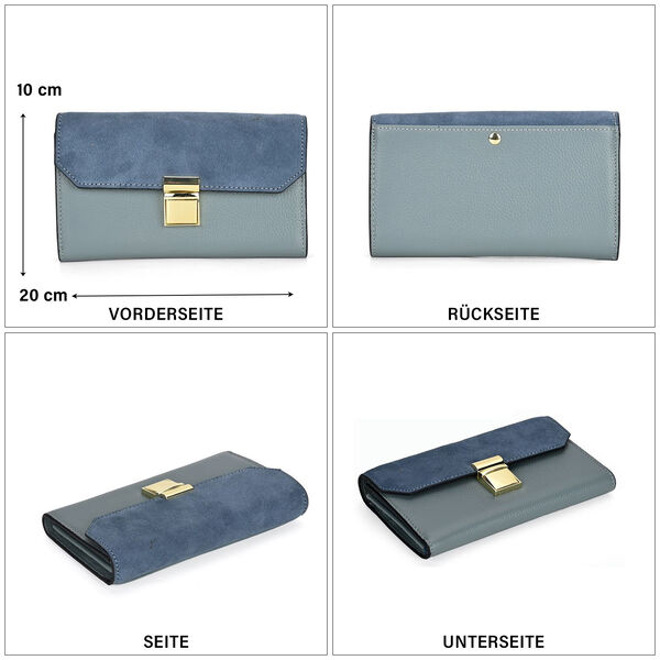 100% Echtleder Clutch mit RFID Schutz, Blau image number 5