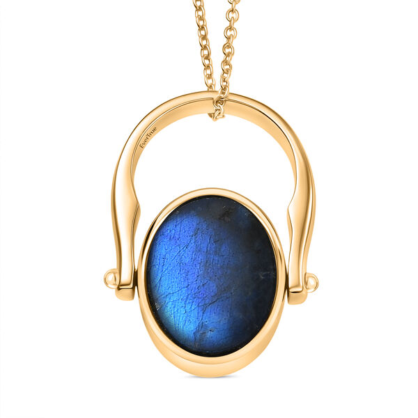 2-in-1 Labradorit Siegel Ring und Anh&auml;nger im Wende-Design, Messing goldfarben, mit Edelstahlkette, (Gr&ouml;&szlig;e 19.00), ca. 23.07 ct image number 7