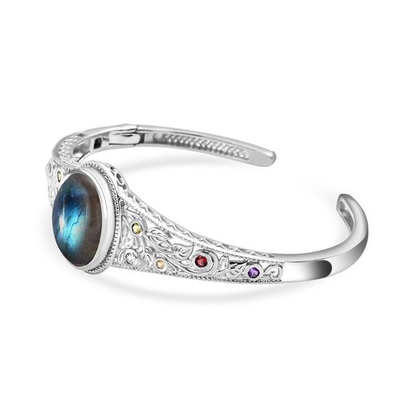 Labradorit, Roter Granat Armreif ca. 19 cm Reines Messing platiniert ca. 18,84 ct. image number 4