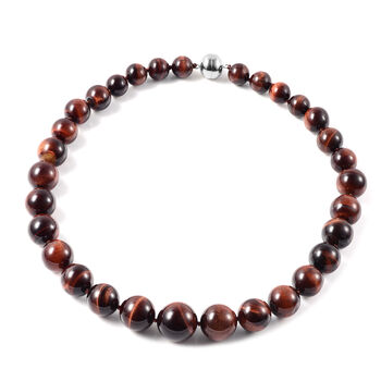 Rote Tigerauge-Halskette, ca. 50 cm lange mit Magnetschloss, 925 Silber, 766.18 Ct