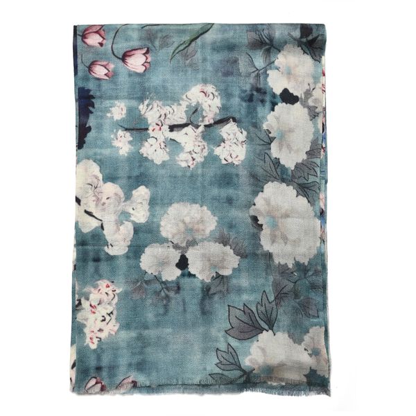 LA MAREY Schal aus 100% Premium-Kaschmir mit Digitaldruck, 70x200cm, graublau gebl&uuml;mt image number 9