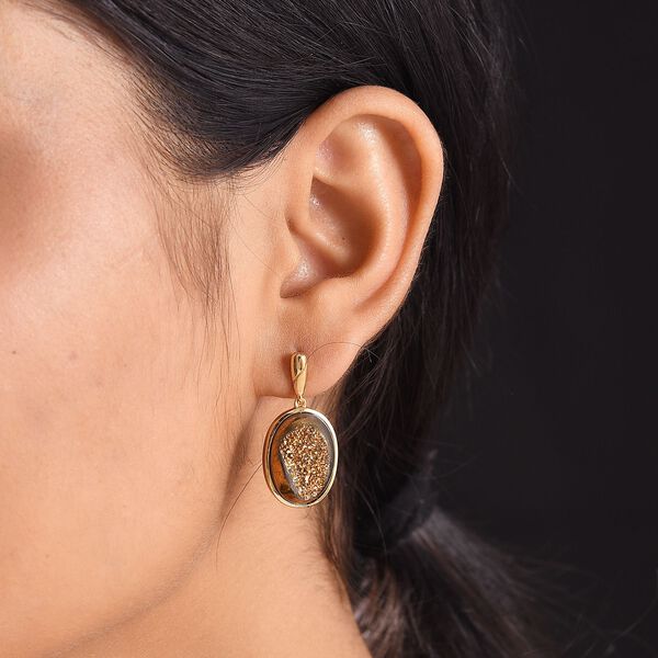 Goldene Drusy Quarz Ohrringe Messing ca. 18.90 ct image number 3