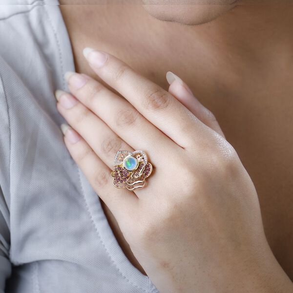 GP Italian Garden Kollektion - AA nat&uuml;rlicher, &auml;thiopischer Welo Opal, Rhodolith Granat und Multi-Edelstein-Ring - 2,33 ct. image number 4