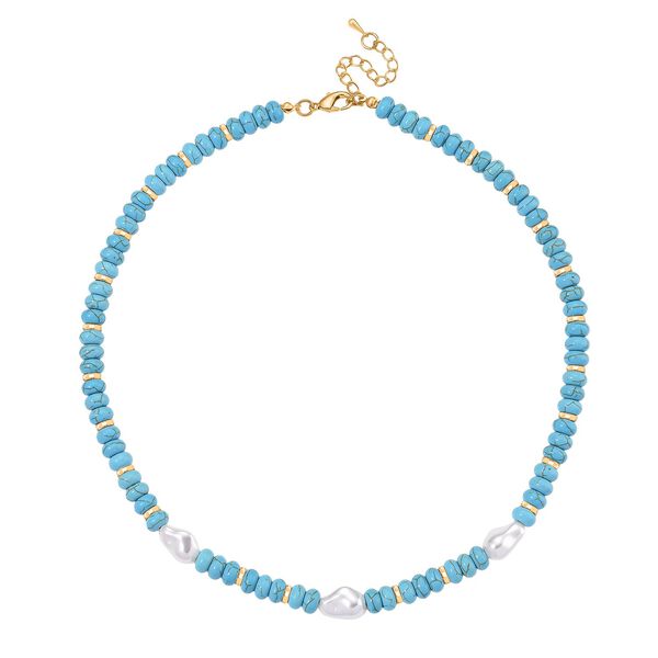Wei&szlig;e Muschelkernperle, Blauer Howlit Halskette, ca. 50 cm + 5 cm Extender, goldfarben image number 3