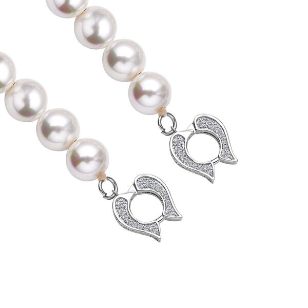 Wei&szlig;e Muschelkernperle, wei&szlig;e Zirkonia Halskette, ca. 56 cm Messing image number 5