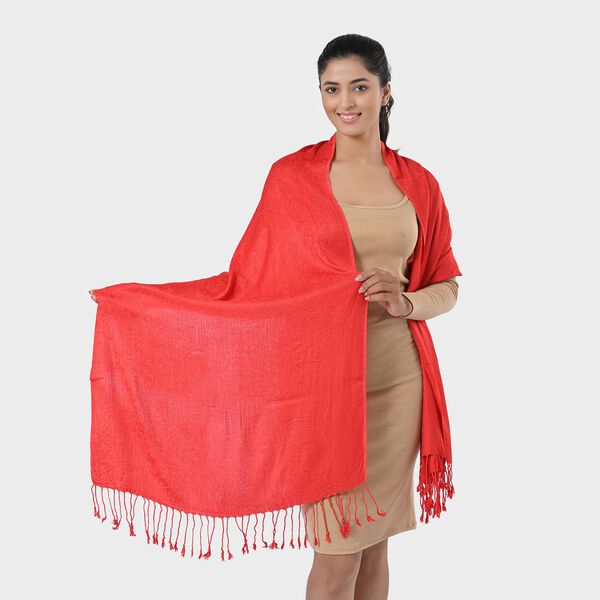 Jacquard-Schal aus Viskose mit Fransen 70 x 195 cm, Rot