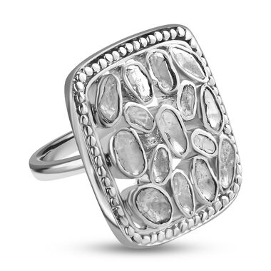Handgearbeiteter, natürlicher Polki Diamant Ring, 925 Silber platiniert, ca. 1.00 ct