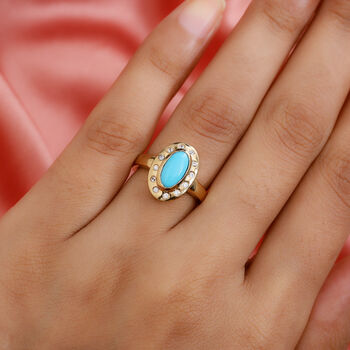 Nat&uuml;rlicher Sleeping Beauty T&uuml;rkis und Zirkon Halo-Ring, 925 Silber vergoldet (Gr&ouml;&szlig;e 16.00) ca. 1,23 ct