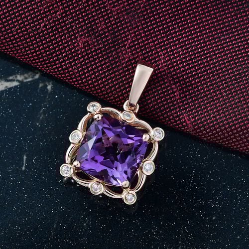 D'Joy AAA Rose De France Amethyst, Weißer Zirkon Anhänger 925 Silber 750 rosévergoldet ca. 4,36 ct. image number 1