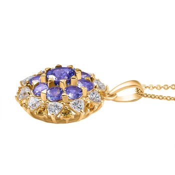 DJoy Tansanit, Moissanit und Gelber Saphir Anh&auml;nger mit Kette, 925 Silber 750 Gelbgold Vermeil ca. 4.30 ct