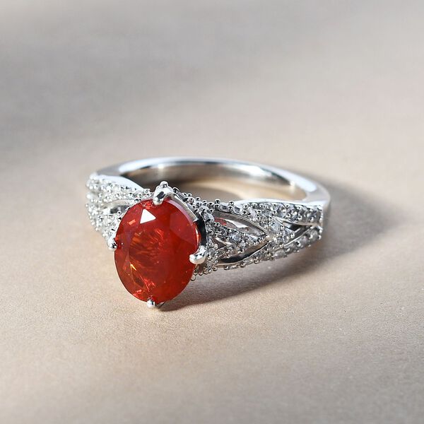 Mexikanischer Feuer opal und Zirkon Ring 925 Silber platiniert  ca. 2,30 ct image number 2