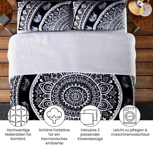 SERENITY NIGHT: 3er-Set - kuschelige Steppdecke und 2 Kissenbez&uuml;ge, Off-White und Dunkelblau&nbsp; image number 4