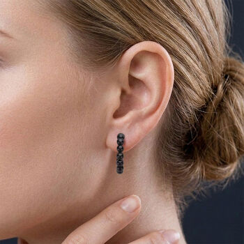 Schwarze Spinell Creolen, Edelstahl ca. 95,00 ct