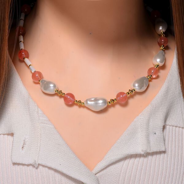 Wei&szlig;e Muschelkernperle, Kirsche Quarz Halskette ca. 45 cm+ 5 cm Extender, Std Gelb image number 2