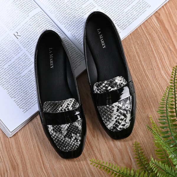 LA MAREY - Damen Mokassins, Schlangenhautmuster, Gr&ouml;&szlig;e 39, Schwarz