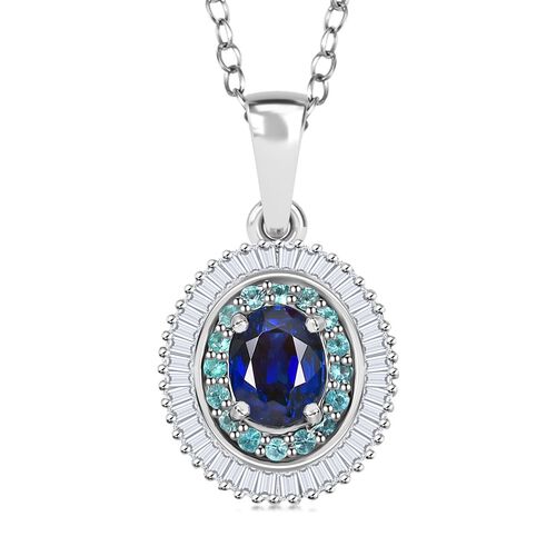 RHAPSODY zertifiziert und geprüft AAAA ceylonfarbener blauer Saphir, Paraiba Turmalin und VS Diamant Anhänger mit 45cm Kette in 950 Platin - 1,52 ct. image number 0