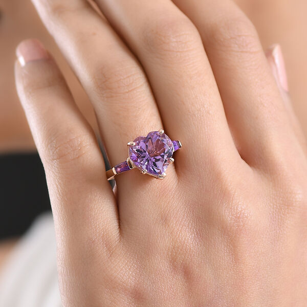 GP - AA Rose De France Amethyst, Afrikanischer Amethyst Ring 925 Silber 750 Ros&eacute;gold Vermeil (Gr&ouml;&szlig;e 17.00) ca. 6,42 ct image number 3