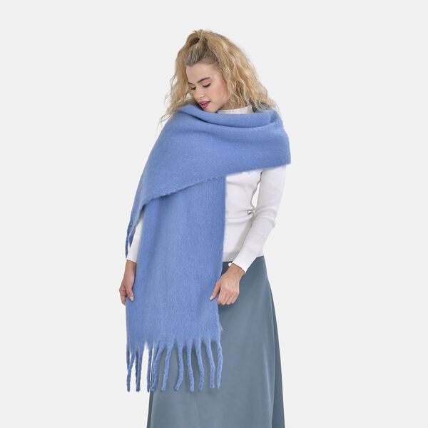Oversized Damen Winterschal mit Fransen, Blau image number 3