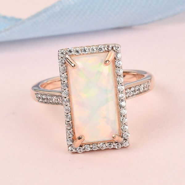 Natürlicher Äthiopischer Opal und Zirkon Halo Ring 925 Silber Rosegold Vermeil image number 2