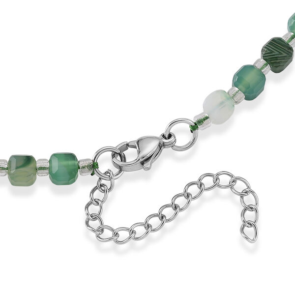 Gr&uuml;ner Achat, Glas Halskette ca. Flexibles cm 316L Edelstahl 85.00 ct image number 3