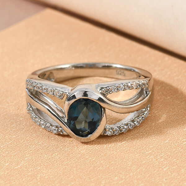 London Blauer Topas und Zirkon Ring 925 Silber Platin-&Uuml;berzug image number 2