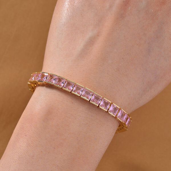 Rosa kubisches Zirkonia Armband ca. 18 cm, verlängerung, Goldfarben image number 1