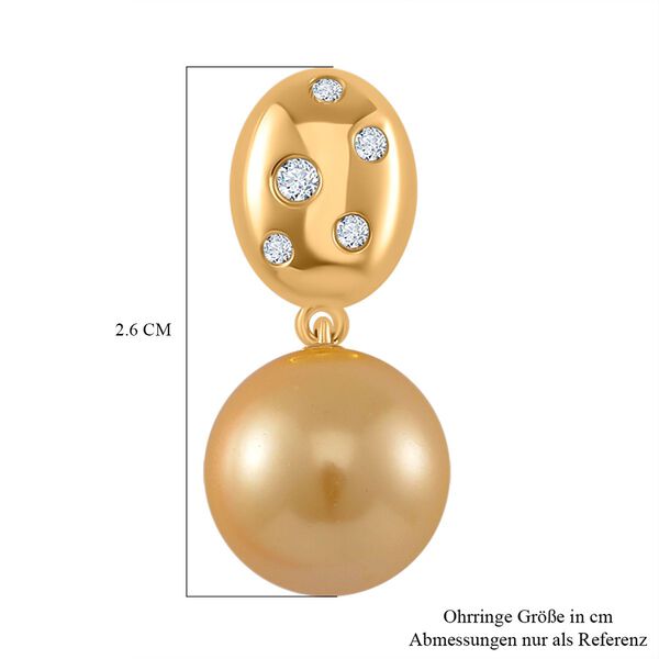 Goldene Muschelkernperle, Moissanit Ohrringe 925 Silber 750 Gelbgold Vermeil image number 6