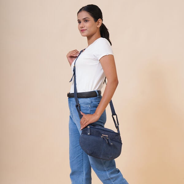 Crossbody Tasche aus 100% echtem Leder, Größe 33x3,8x25,4 cm, Dunkelblau image number 1
