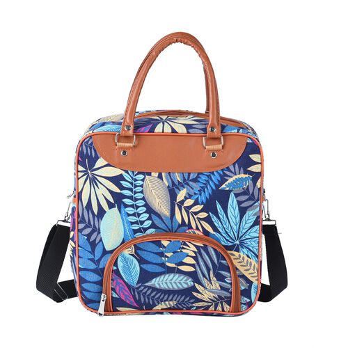 Boho Stil Handtasche, Blattmuster, Blau image number 0