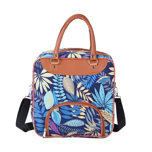 Boho Stil Handtasche, Blattmuster, Blau image number 0