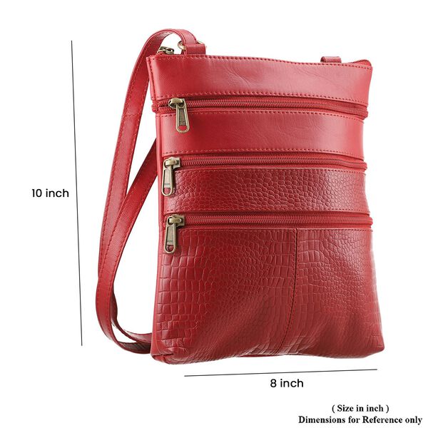 2er-Set -100% Echtleder 44x20,32x22,86cm Reisetasche und 20,32x3,82x24,13cm Crossbody Tasche, Krokoprägung, Rot image number 9