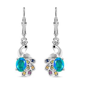 Pfau Quarz Triplett, mehrfarbige Saphir und schwarze Spinell-Ohrringe - 2,06 ct.