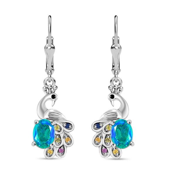 Pfau Quarz Triplett, mehrfarbige Saphir und schwarze Spinell-Ohrringe - 2,06 ct. image number 0
