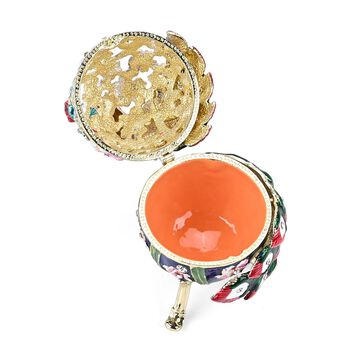 Dekorative Aufbewahrungsbox in Ei-Form mit Pfauenmotiv, 6x5,5x14cm, Mehrfarbig-rosa