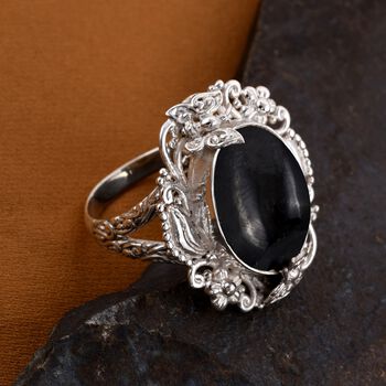 Royal Bali - Schwarz Stern Diopsid Ring, 925 Silber (Gr&ouml;&szlig;e 16.00) ca. 17,05 ct