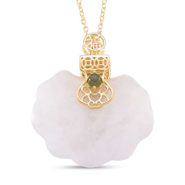 D'Joy Natürliche Weiße Jade Anhänger mit Kette ca. 50 cm, 925 Silber vergoldet ca. 50,00 ct. image number 0