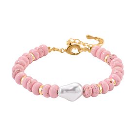Weiße Muschelkernperle, Almandin Armband, flexibel, vergoldet 70.00 ct