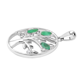 Kagem Sambischer Smaragd, Wei&szlig;er Zirkon Anh&auml;nger 925 Silber platiniert ca. 0.51 ct