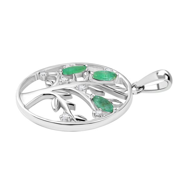 Kagem Sambischer Smaragd, Weißer Zirkon Anhänger 925 Silber platiniert ca. 0.51 ct image number 4