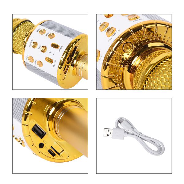 Multifunktions Karaoke Mikrofon und Bluetooth Lautsprecher mit sprachgesteuerten LED - Lichter und Sound - Echo, Gold image number 6