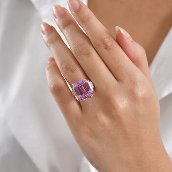 LUXORO AAA Patroke Kunzit, Wei&szlig;er Diamant Ring 585 Rosa Gold (Gr&ouml;&szlig;e 18.00) ca. 14.87 ct