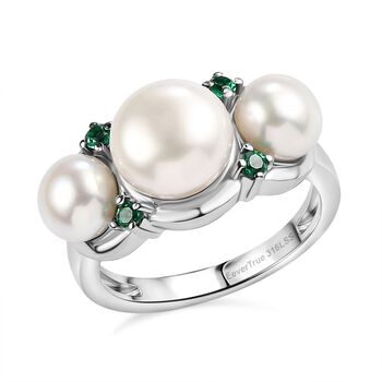 EverTrue S&uuml;&szlig;wasserperle und gr&uuml;ner Zirkonia Ring