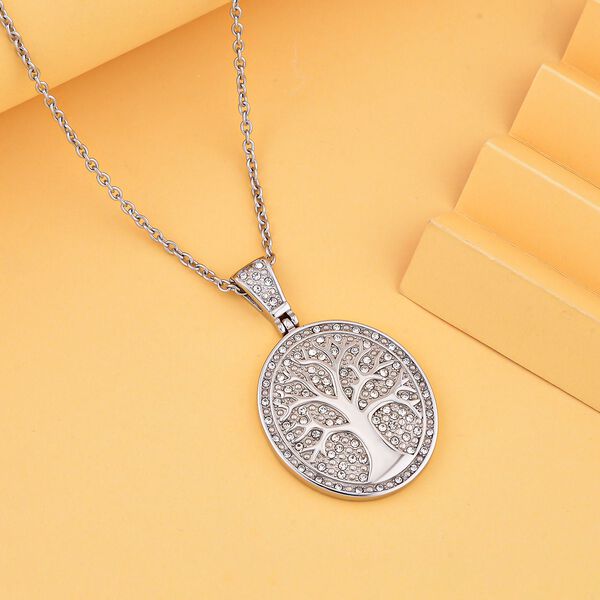 Lebensbaum-Anh&auml;nger wei&szlig;er Kristall mit Kette, silberfarben image number 3