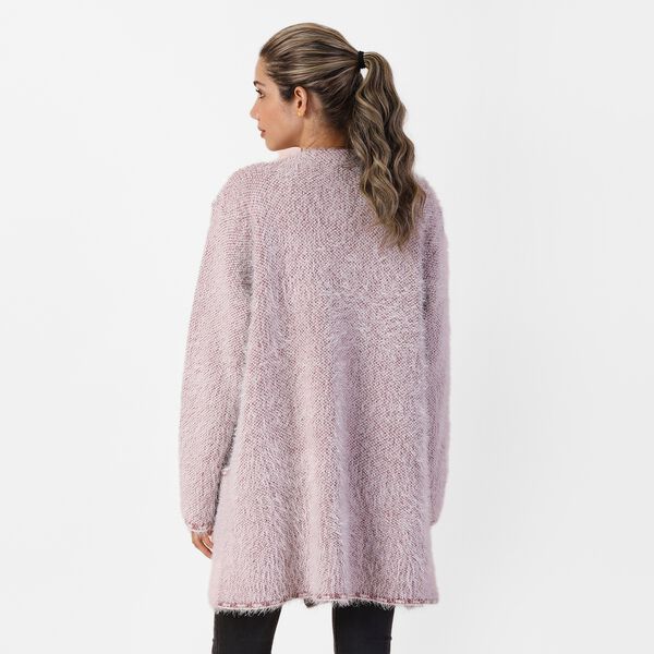 Langer Cardigan mit Taschen und Knopf, gestrickt, Einheitsgr&ouml;&szlig;e Rosa image number 1