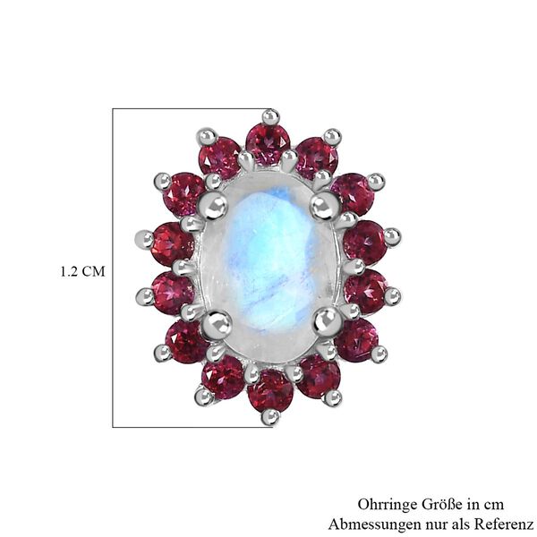 AA Regenbogen Mondstein und Signity leuchtend rote Topas-Ohrringe - 2,17 ct. image number 7