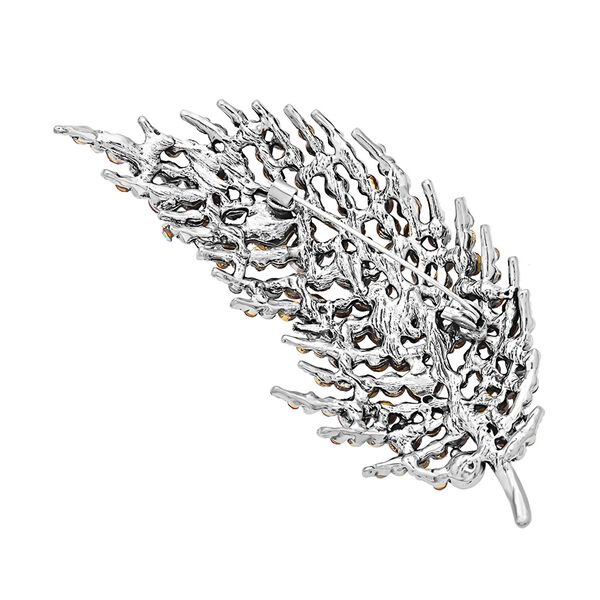 Silberfarbene Feder-Kristallbrosche, blau image number 3