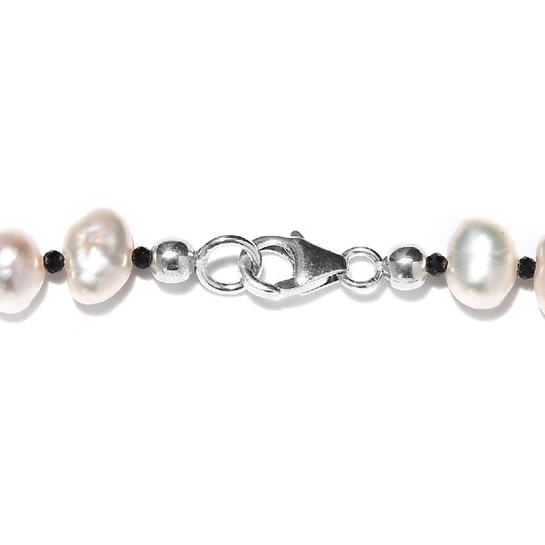 Süßwasserzuchtperlen und schwarze Spinell-Halskette, ca. 50 cm lang, 925 Silber image number 4