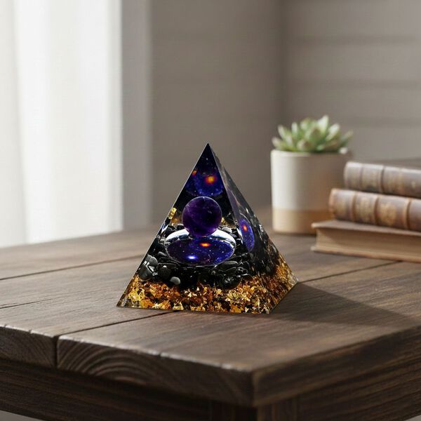 LIVMORE Kristall Pyramide Dekoration aus Kristall und Resin, 6cm, Dunkelblau image number 2
